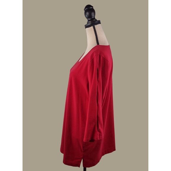 Denim & Co. (D. & Co.) Red Cotton Blend Peek a Boo Sleeve Top Size 1X - Picture 5 of 9